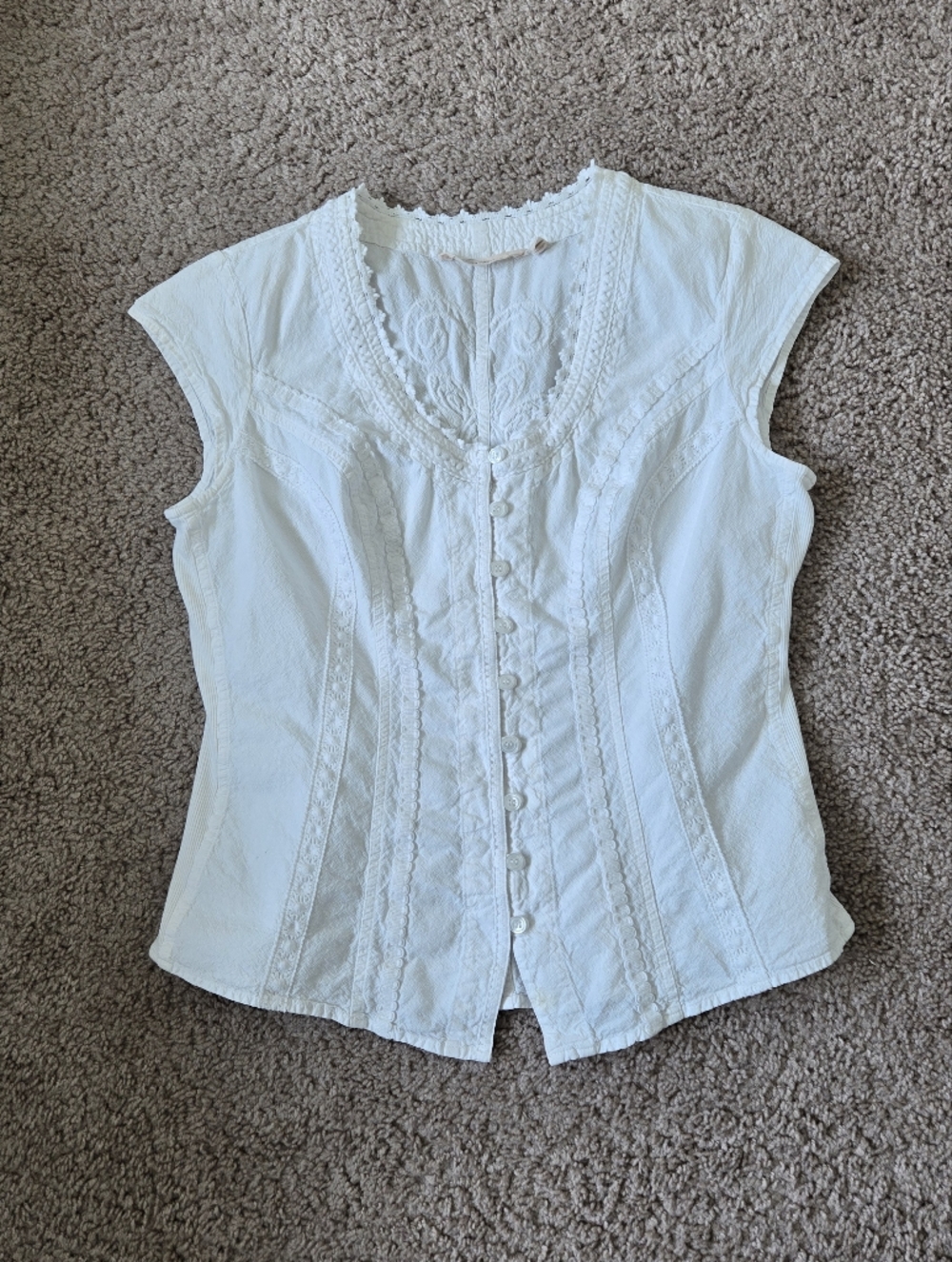 Soft Surroundings White Taos Fitted Top Cap Sleeve Embroidery Medium Cottagecore - Picture 11 of 15